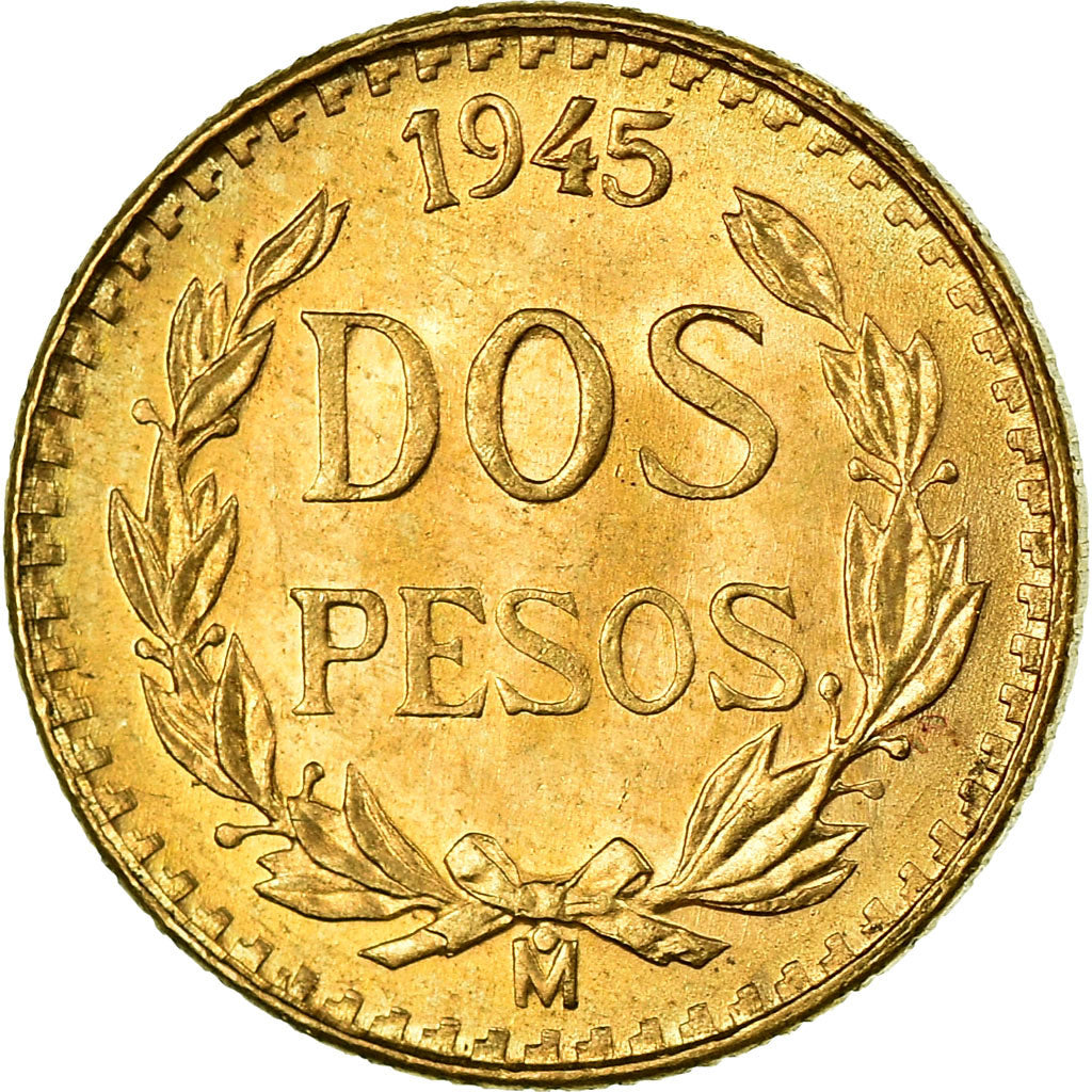 Coin, Mexico, 2 Pesos, 1945, Mexico City, MS(63), Gold, KM:461