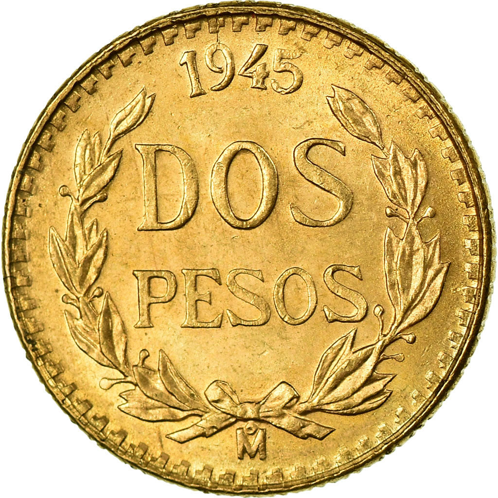 Coin, Mexico, 2 Pesos, 1945, Mexico City, MS(63), Gold, KM:461