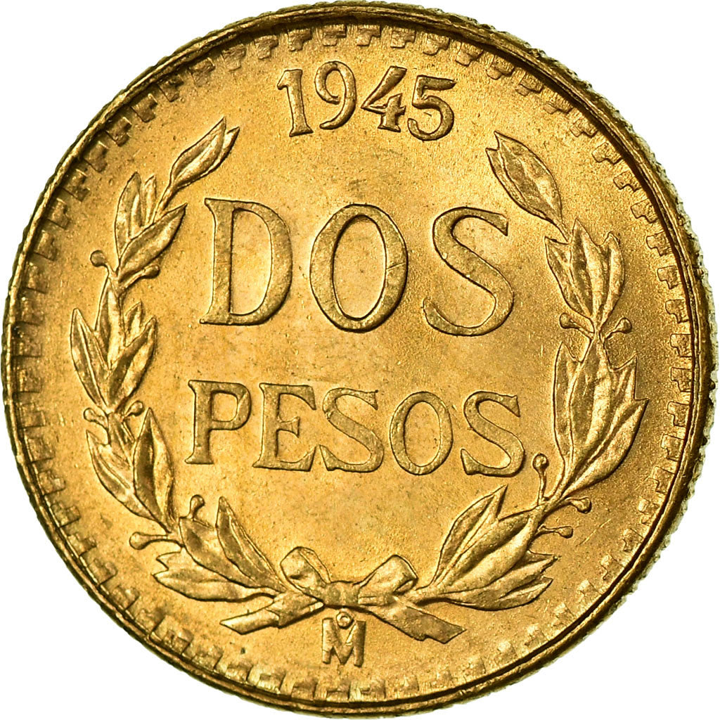 Coin, Mexico, 2 Pesos, 1945, Mexico City, MS(63), Gold, KM:461