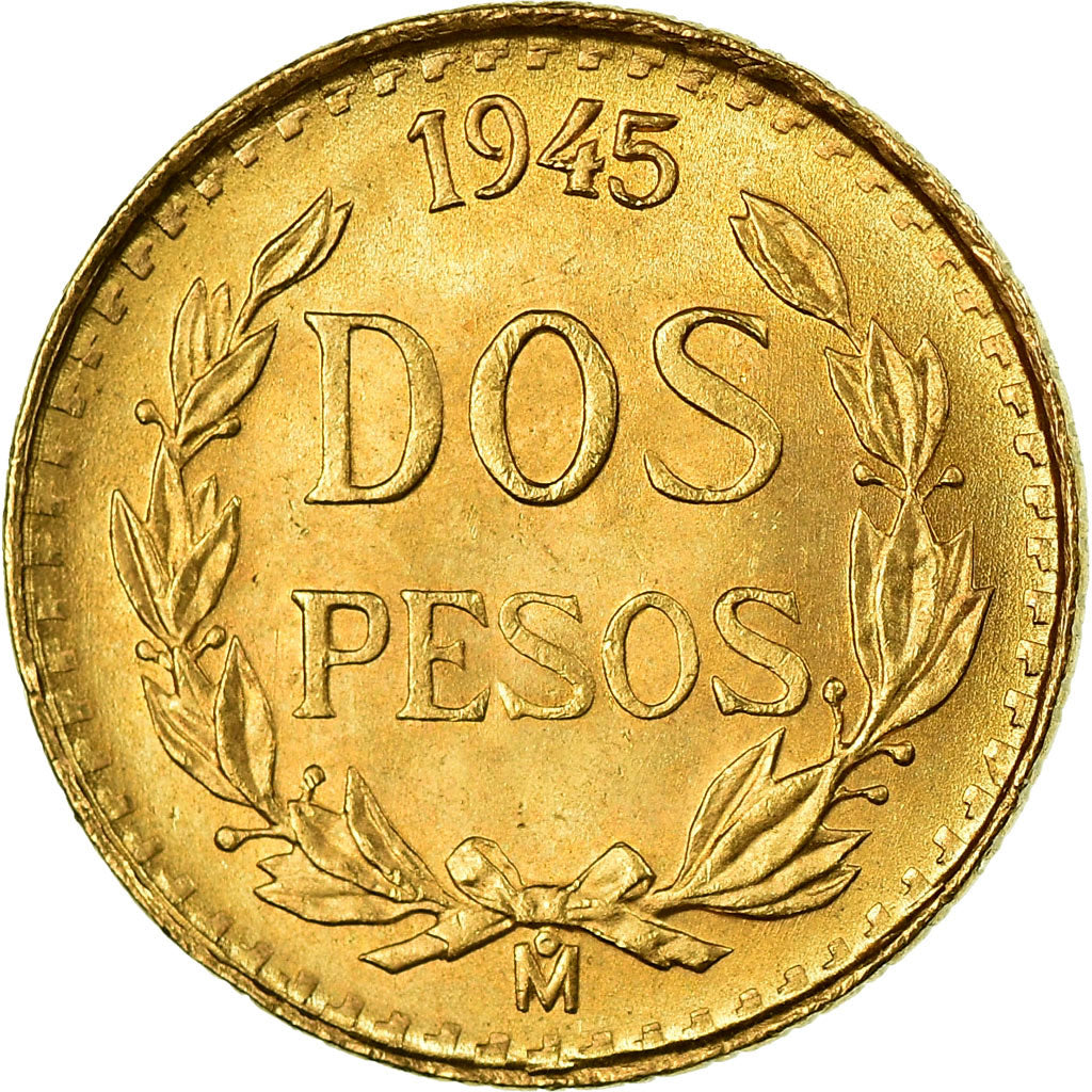 Moneda, México, 2 Pesos, 1945, Mexico City, SC, Oro, KM:461