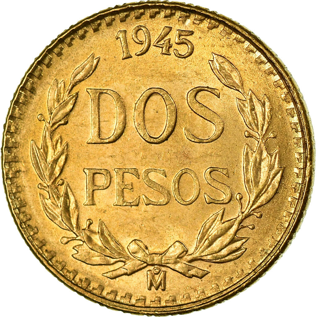 Coin, Mexico, 2 Pesos, 1945, Mexico City, MS(63), Gold, KM:461