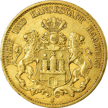 Moneta, Landy niemieckie, HAMBURG, 20 Mark, 1879, Hambourg, VF(30-35), Złoto