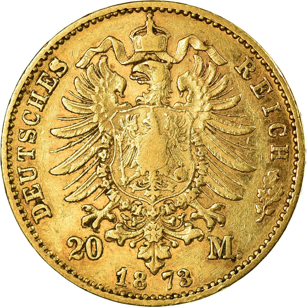 Monnaie, Etats allemands, BAVARIA, Ludwig II, 20 Mark, 1873, Munich, TB+, Or