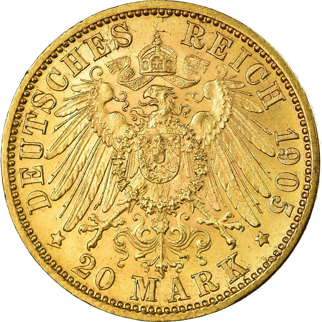 Coin, German States, BAVARIA, Otto, 20 Mark, 1905, Munich, AU(55-58), Gold