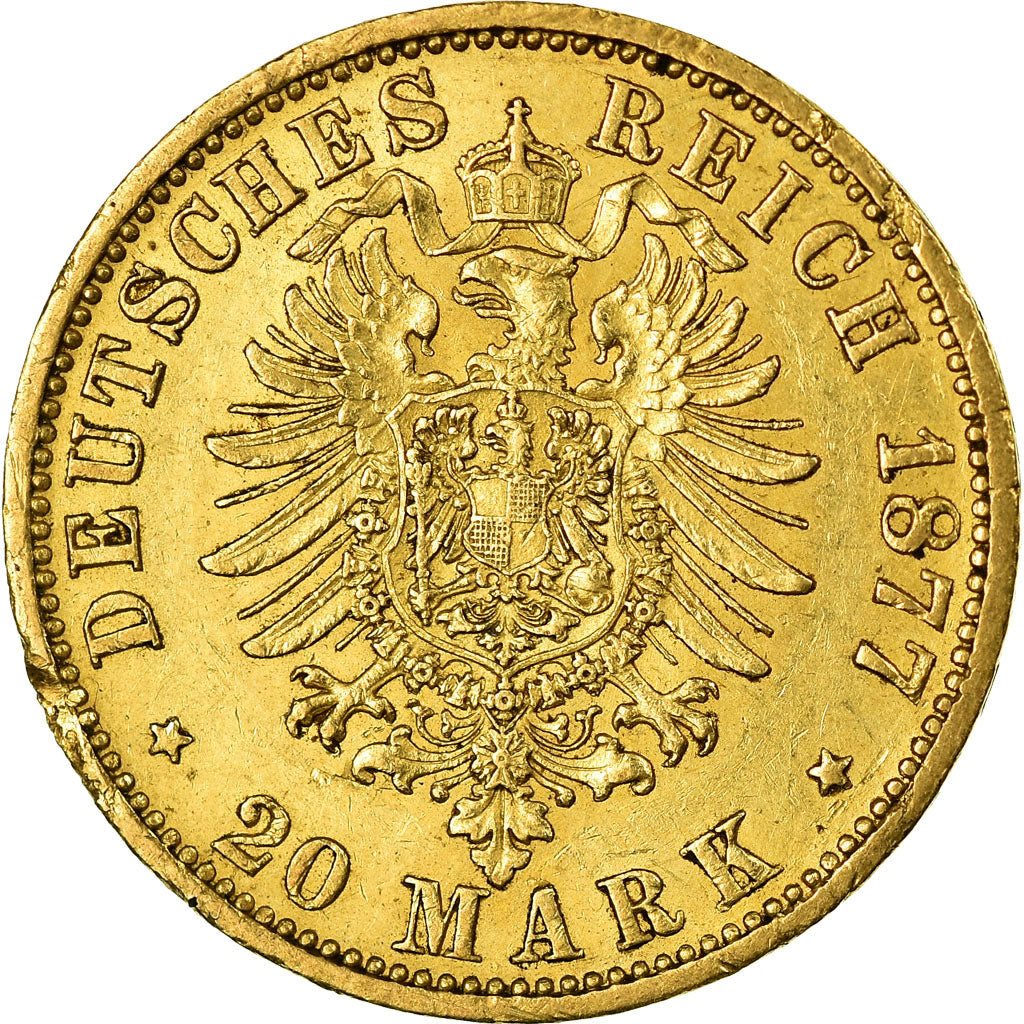 Coin, German States, PRUSSIA, Wilhelm I, 20 Mark, 1877, EF(40-45), Gold, KM:505