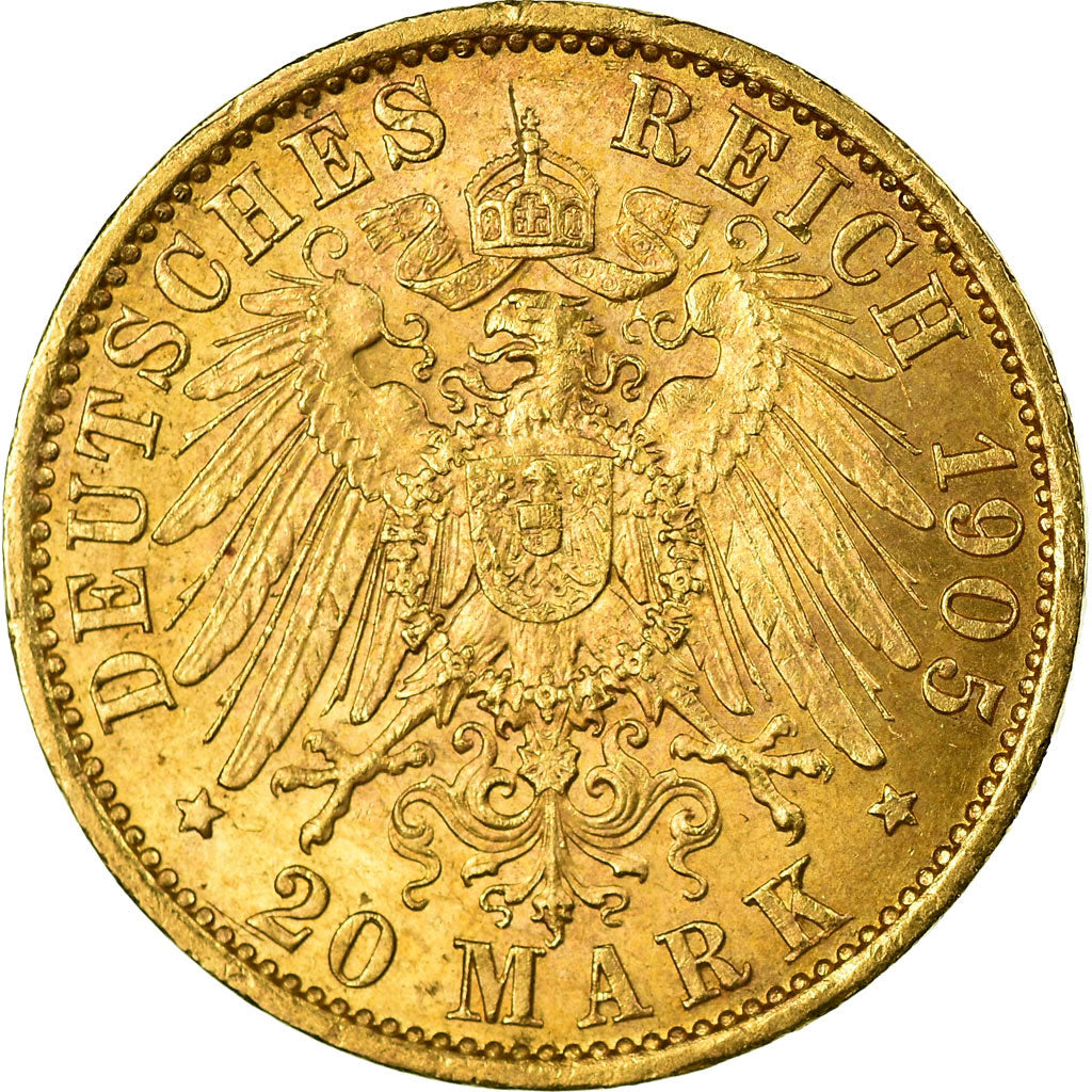 Coin, German States, PRUSSIA, Wilhelm II, 20 Mark, 1905, Berlin, AU(55-58)