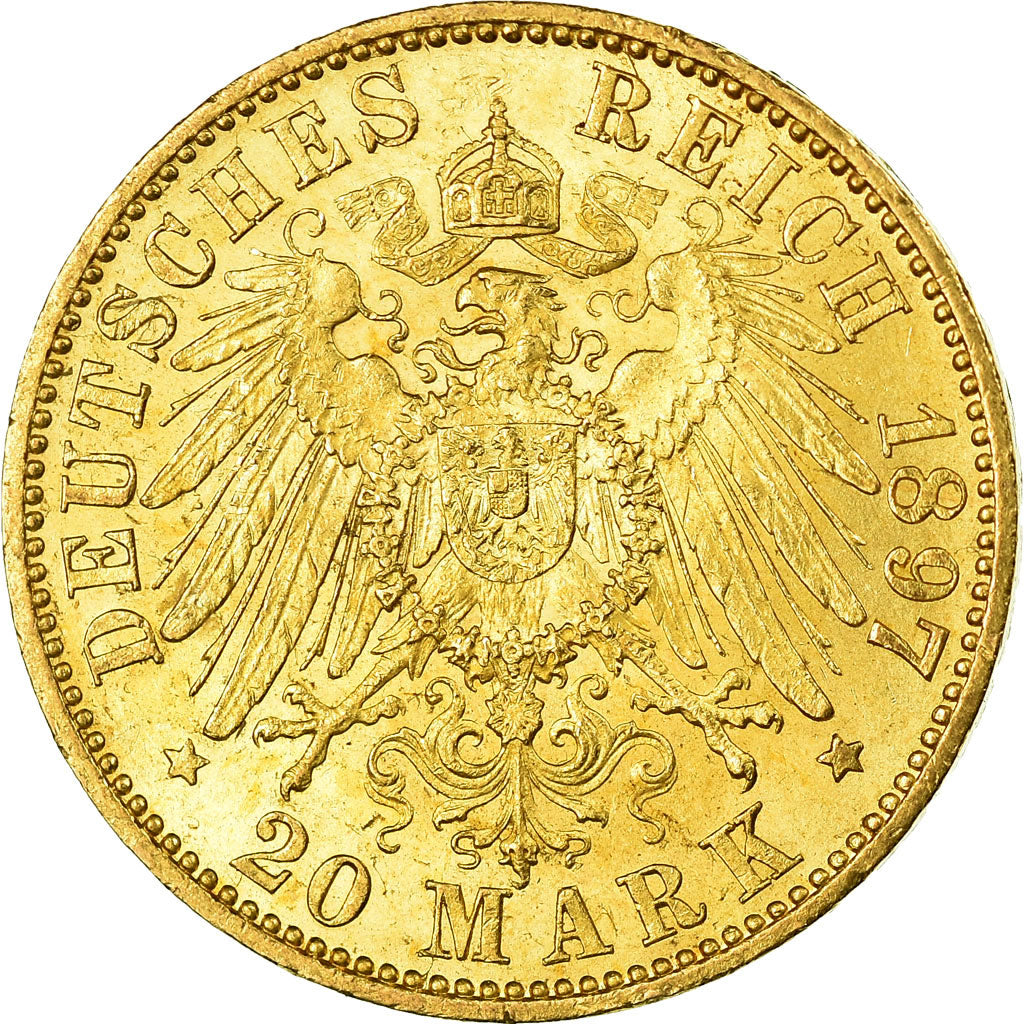 Coin, German States, PRUSSIA, Wilhelm II, 20 Mark, 1897, Berlin, AU(55-58)