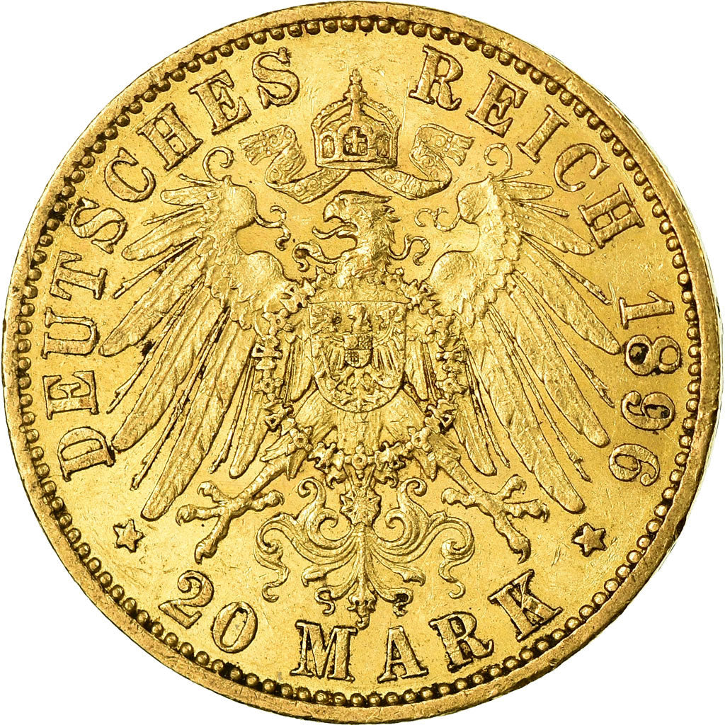 Coin, German States, PRUSSIA, Wilhelm II, 20 Mark, 1896, Berlin, AU(50-53)