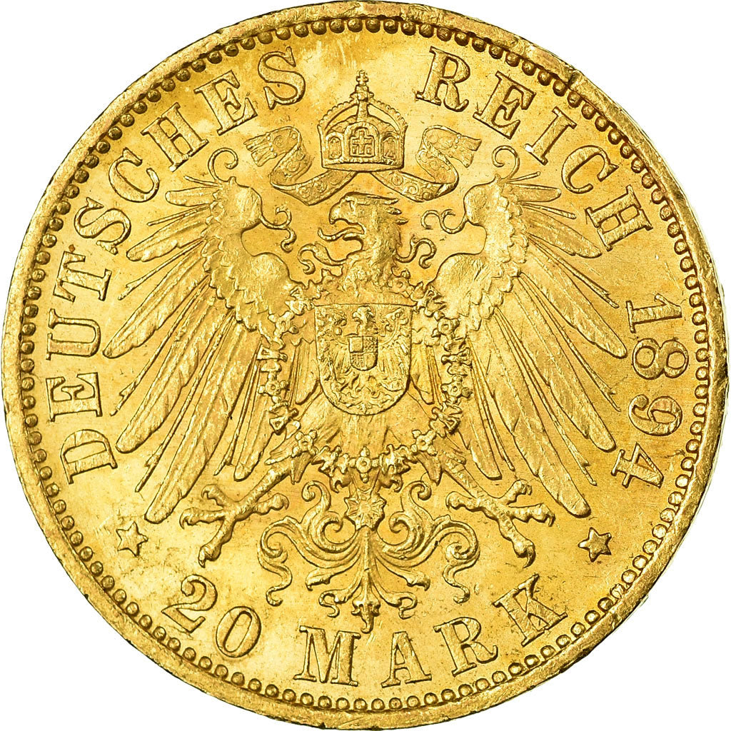 Coin, German States, PRUSSIA, Wilhelm II, 20 Mark, 1894, Berlin, AU(55-58)