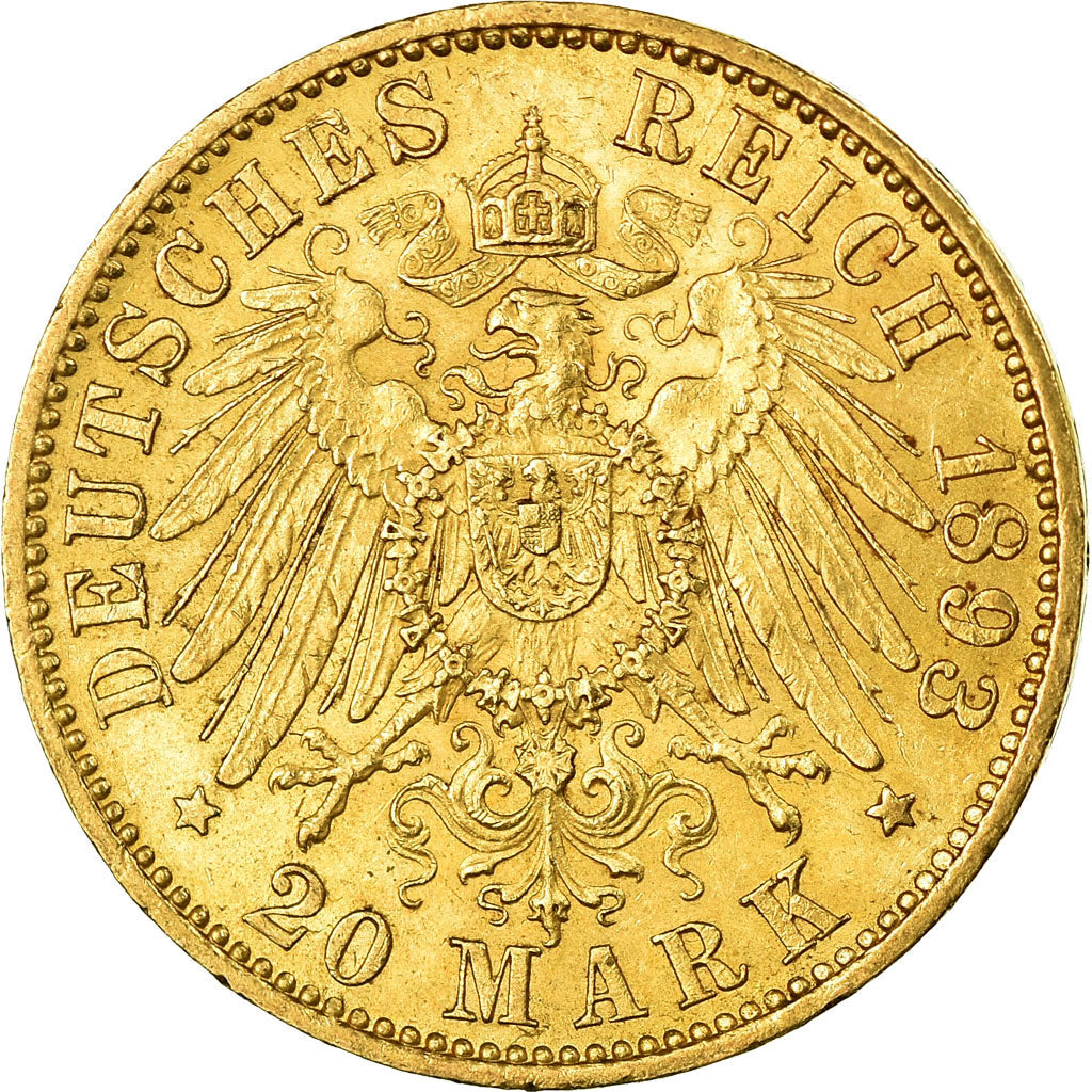 Moneta, Stati tedeschi, PRUSSIA, Wilhelm II, 20 Mark, 1893, Berlin, SPL-, Oro
