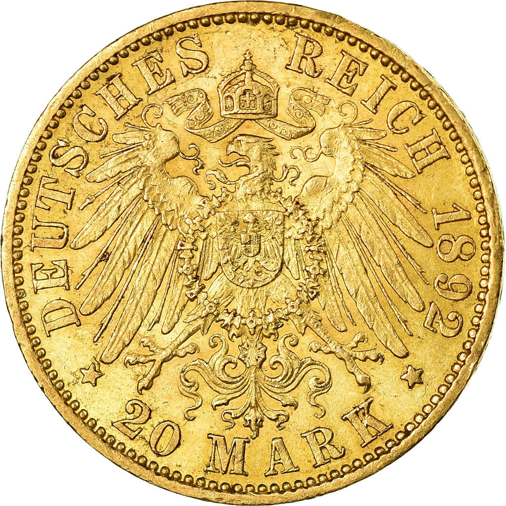 Moneda, Estados alemanes, PRUSSIA, Wilhelm II, 20 Mark, 1892, Berlin, EBC, Oro
