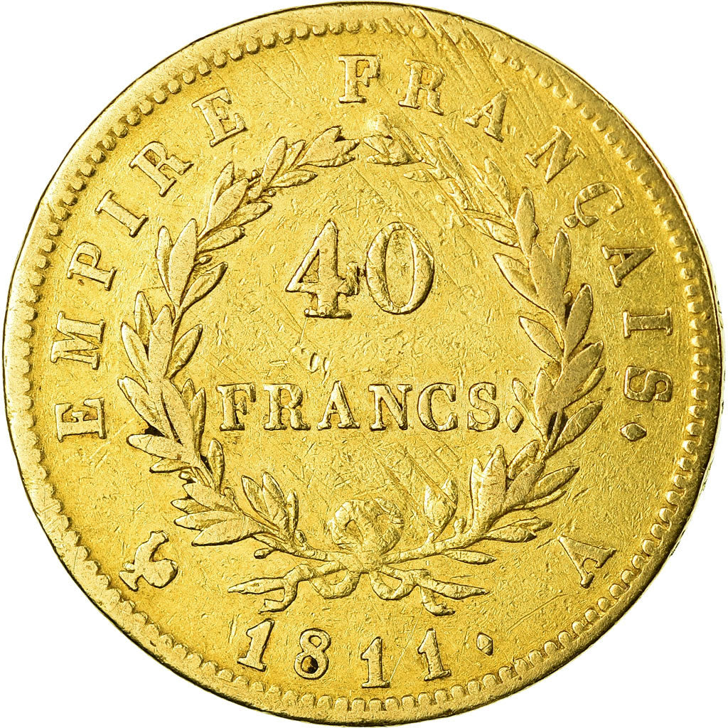 Moneda, Francia, Napoléon I, 40 Francs, 1811, Paris, BC+, Oro, KM:696.1