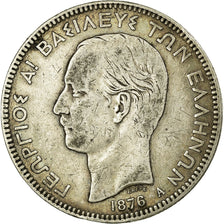 Moneta, Grecia, George I, 5 Drachmai, 1876, Paris, MB+, Argento, KM:46