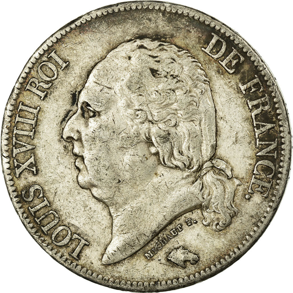 Moeda, França, Louis XVIII, Louis XVIII, 5 Francs, 1822, Paris, EF(40-45)