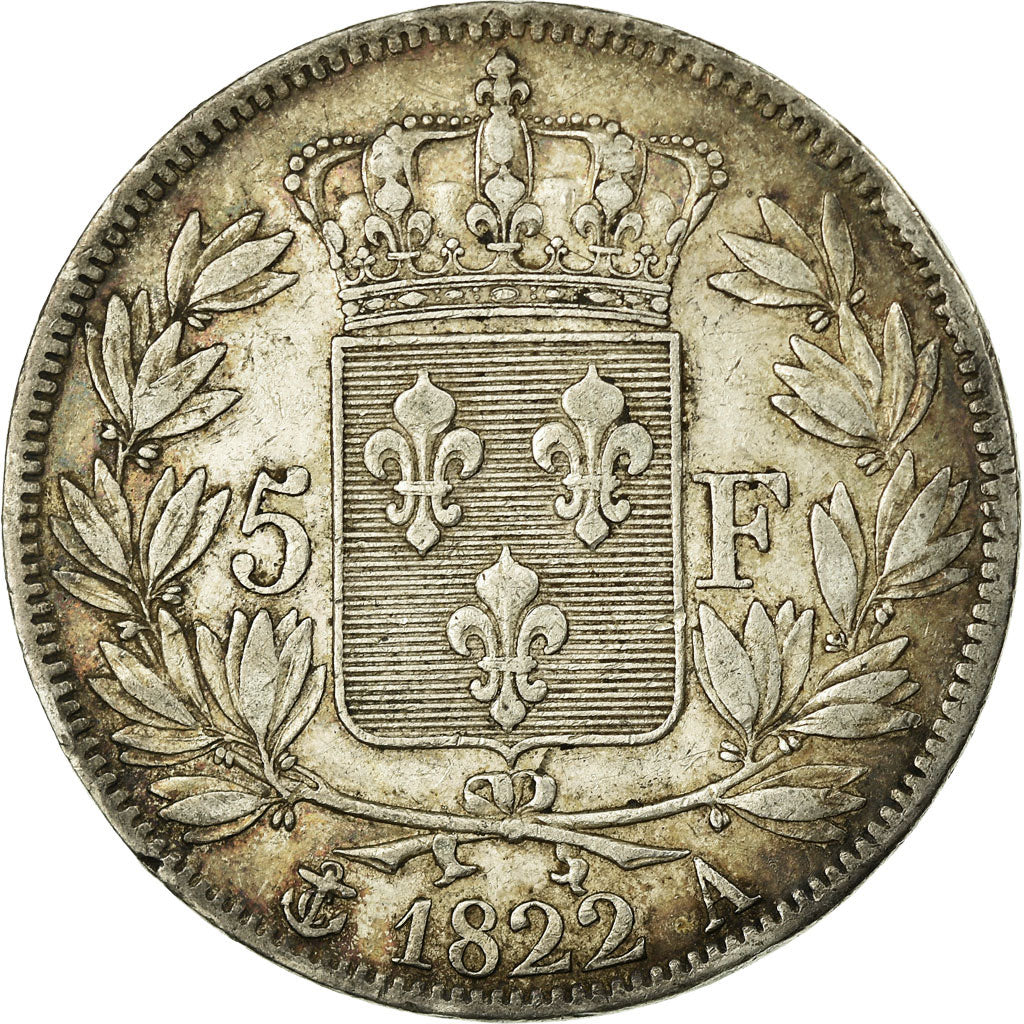 Moeda, França, Louis XVIII, Louis XVIII, 5 Francs, 1822, Paris, EF(40-45)