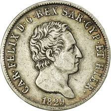Moeda, ESTADOS ITALIANOS, SARDINIA, Carlo Felice, 5 Lire, 1829, Genoa