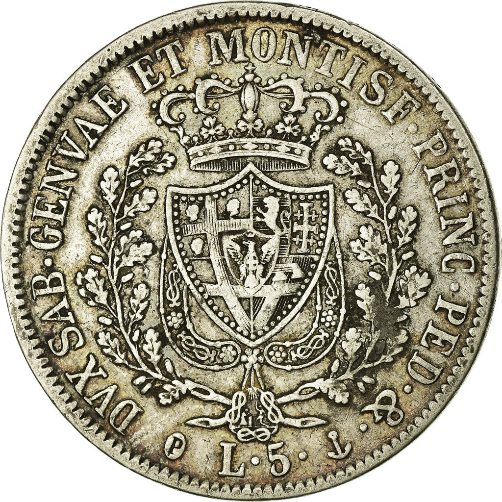 Moeda, ESTADOS ITALIANOS, SARDINIA, Carlo Felice, 5 Lire, 1829, Genoa