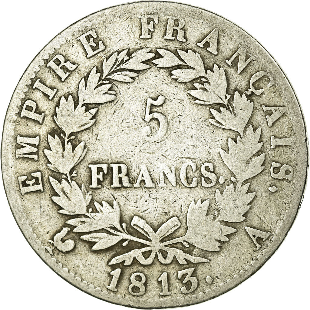 Moneda, Francia, Napoléon I, 5 Francs, 1813, Paris, BC+, Plata, KM:694.1