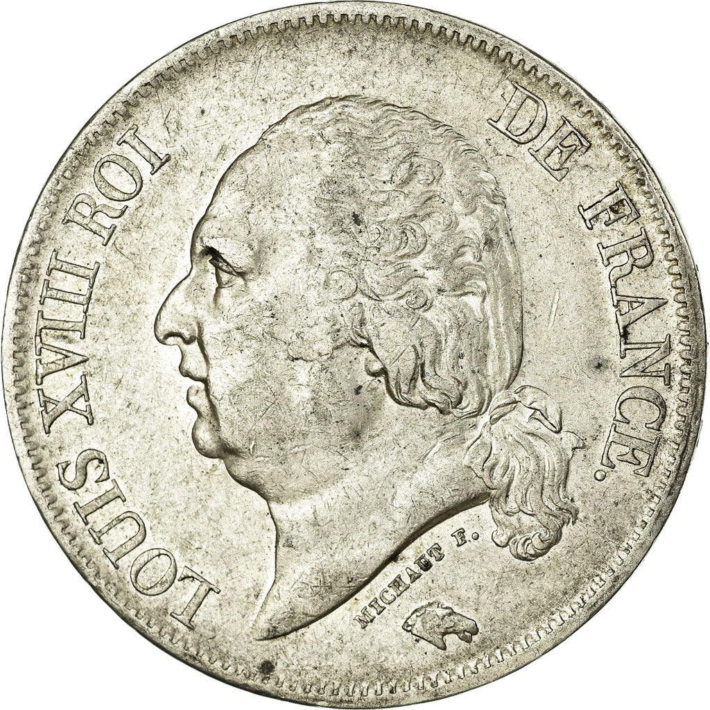 Moneda, Francia, Louis XVIII, Louis XVIII, 5 Francs, 1824, Lille, MBC, Plata