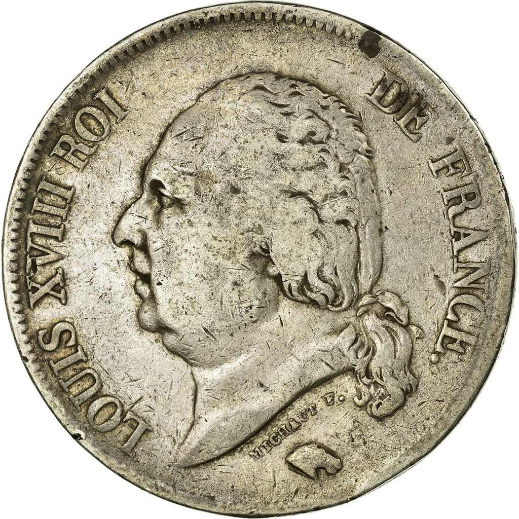 Coin, France, Louis XVIII, 5 Francs, 1824, Lyon, EF(40-45), Silver, KM:711.4