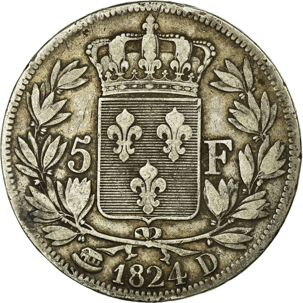 Coin, France, Louis XVIII, 5 Francs, 1824, Lyon, EF(40-45), Silver, KM:711.4