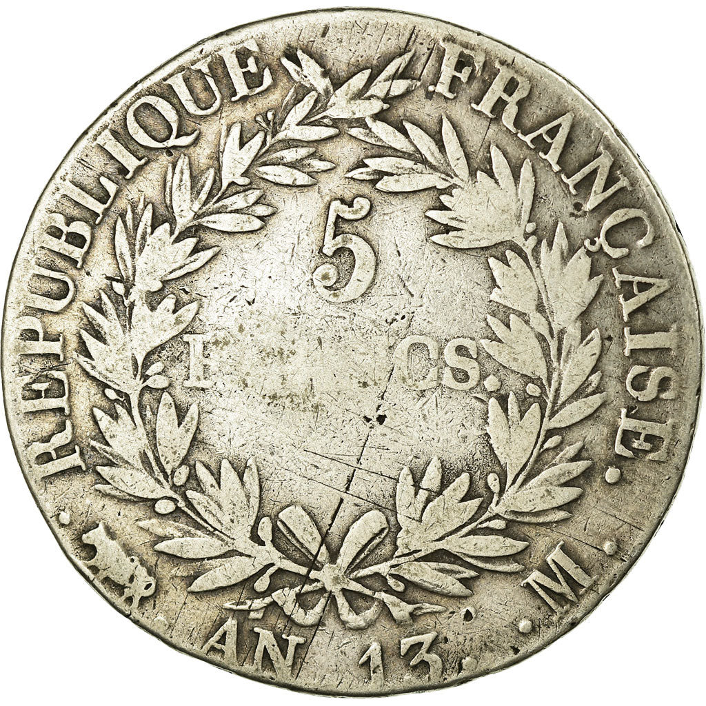 Moneda, Francia, Napoléon I, 5 Francs, 1805, Toulouse, BC, Plata, KM:662.10