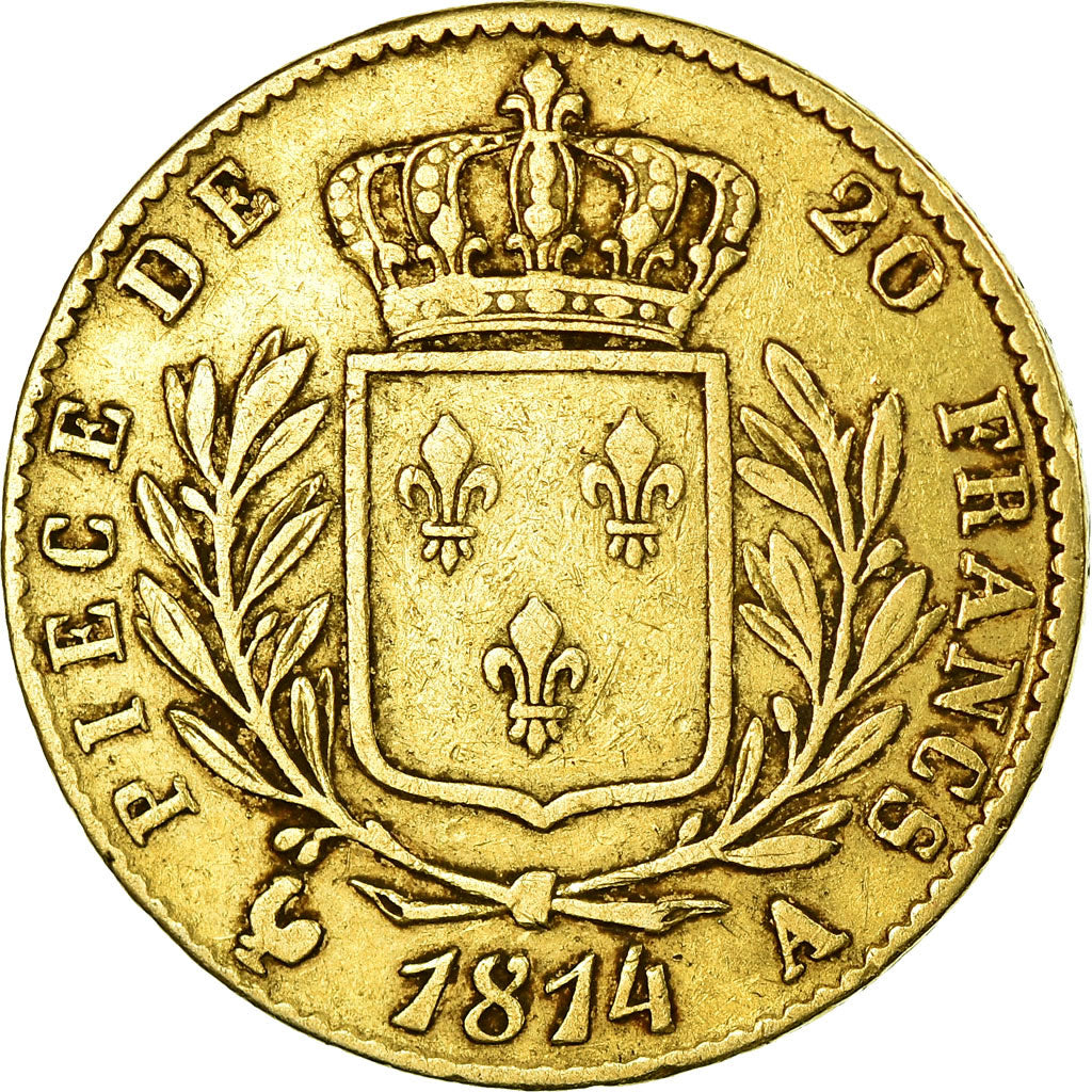Moneta, Francia, Louis XVIII, Louis XVIII, 20 Francs, 1814, Paris, MB+, Oro