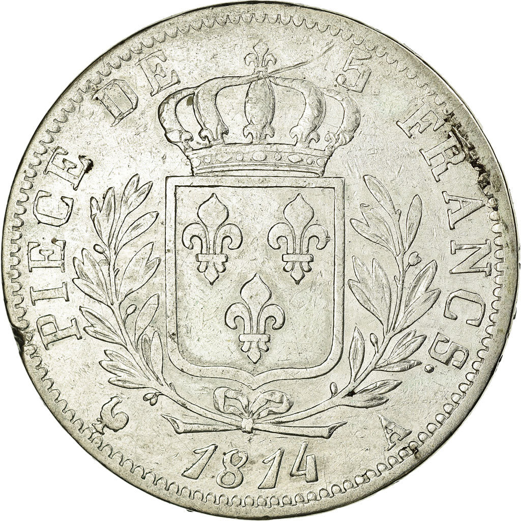 Moneta, Francja, Louis XVIII, 5 Francs, 1814, Paris, VF(30-35), Srebro
