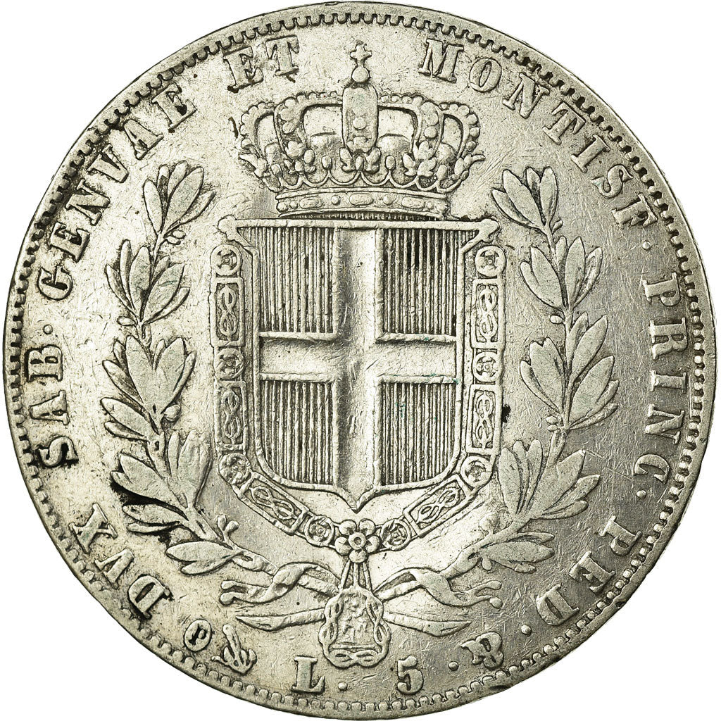 Moneda, Estados italianos, SARDINIA, Carlo Alberto, 5 Lire, 1847, Genoa, BC+