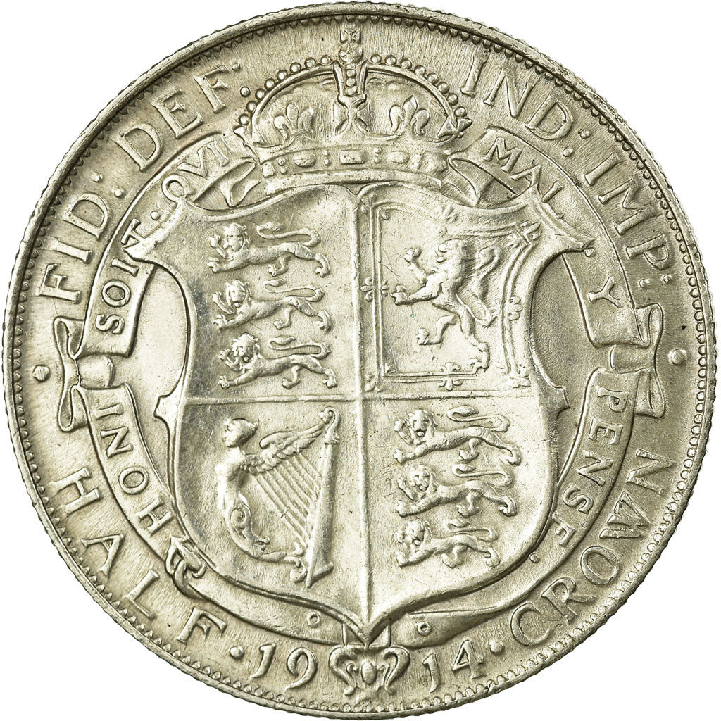 Coin, Great Britain, George V, 1/2 Crown, 1914, AU(50-53), Silver, KM:818.1