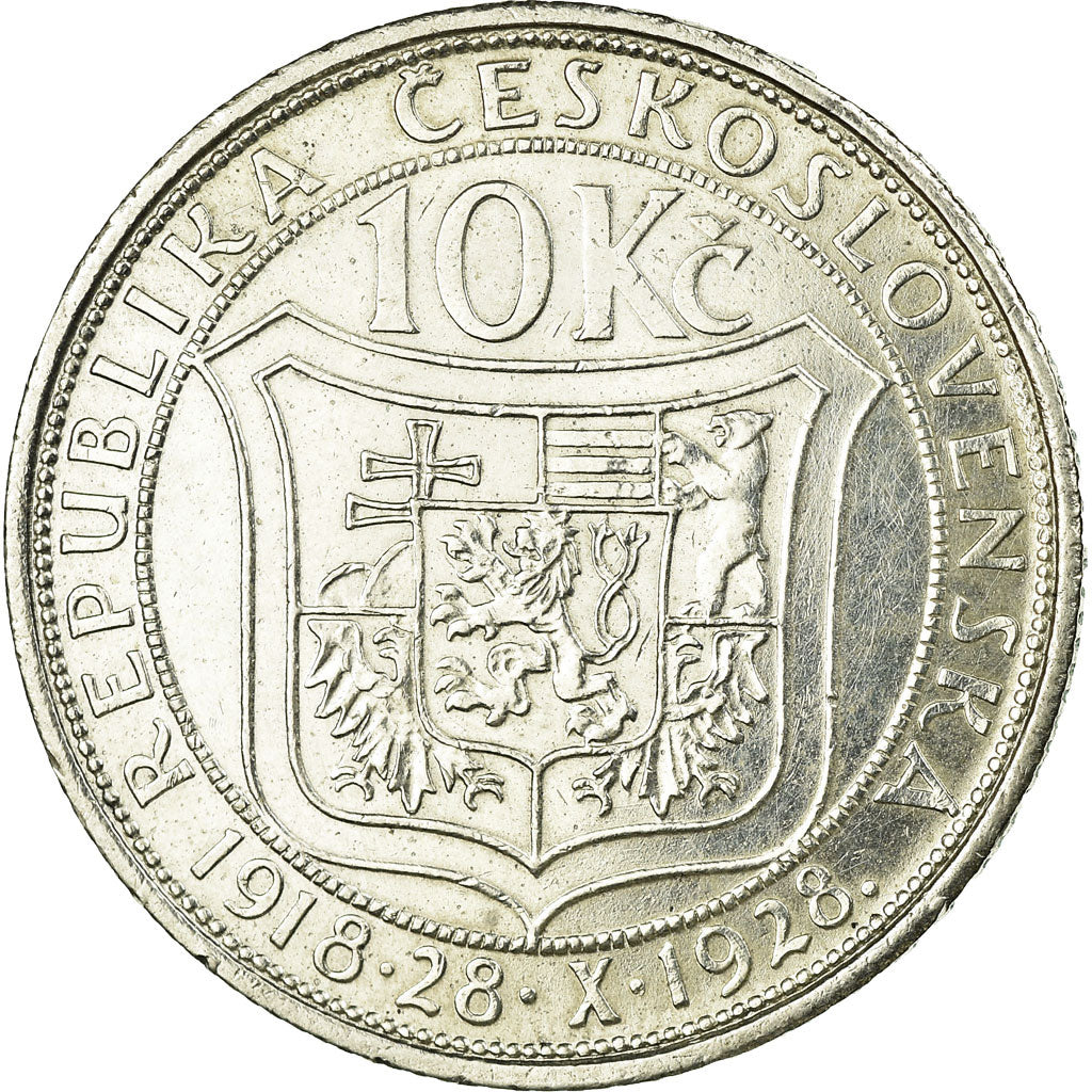 Coin, Czechoslovakia, 10 Korun, 1928, MS(60-62), Silver, KM:12