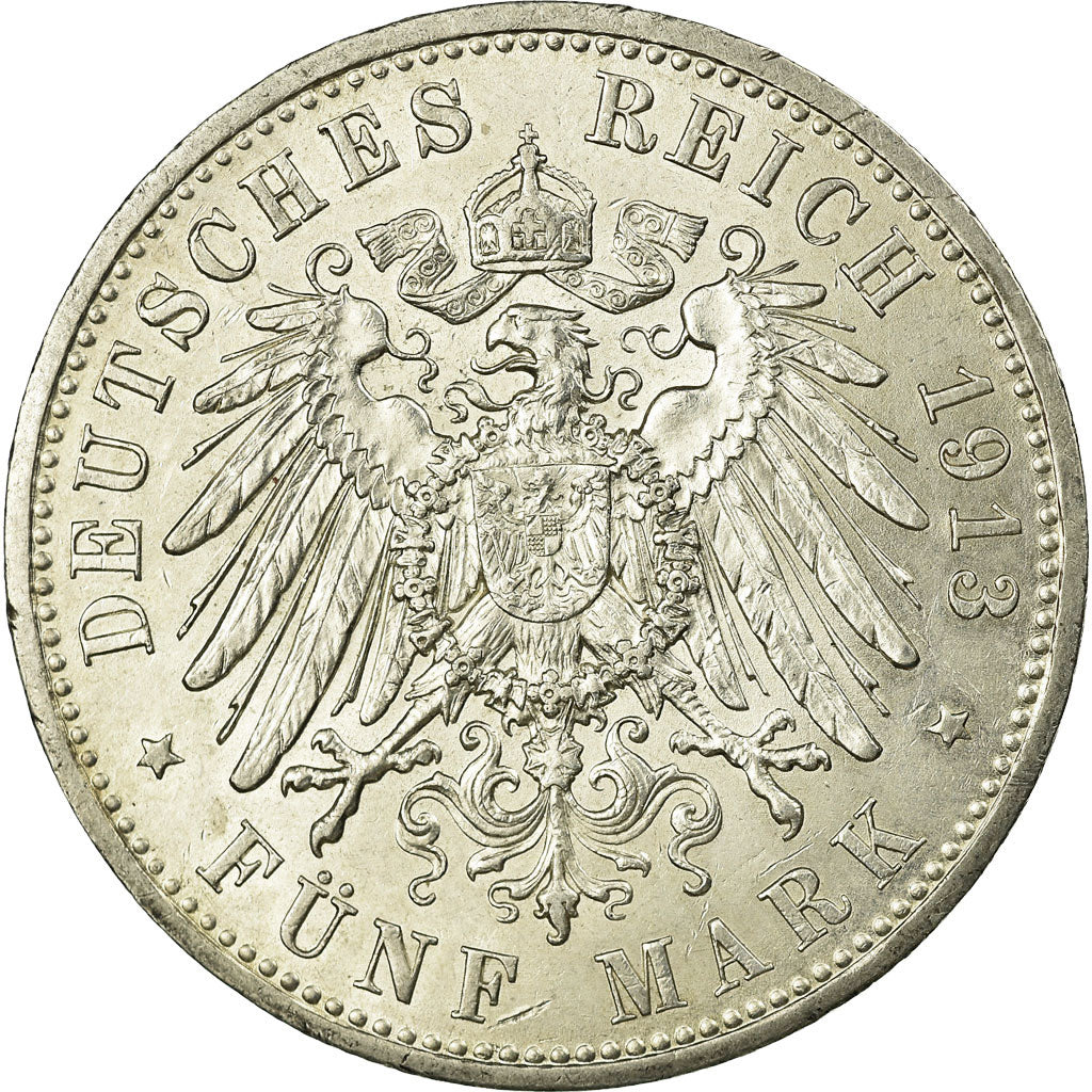 Coin, German States, PRUSSIA, Wilhelm II, 5 Mark, 1913, Berlin, AU(50-53)
