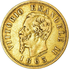 Coin, Italy, Vittorio Emanuele II, 10 Lire, 1863, Torino, EF(40-45), Gold