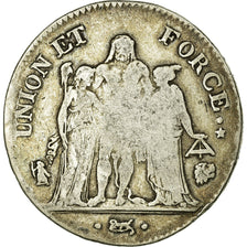Moneda, Francia, Union et Force, 5 Francs, AN 7, Bayonne, BC, Plata, KM:639.6
