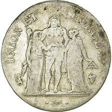 Coin, France, Union et Force, 5 Francs, AN 11, Perpignan, VF(20-25), Silver