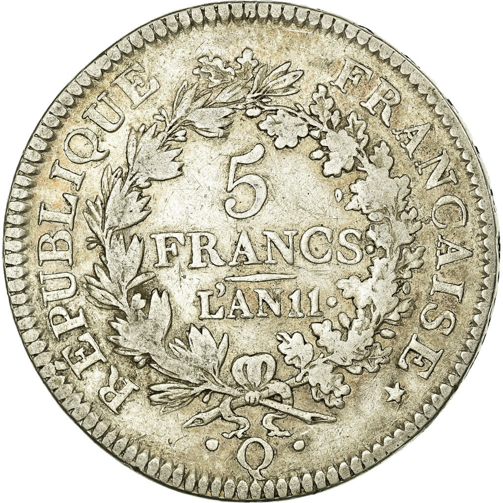 Coin, France, Union et Force, 5 Francs, AN 11, Perpignan, VF(20-25), Silver