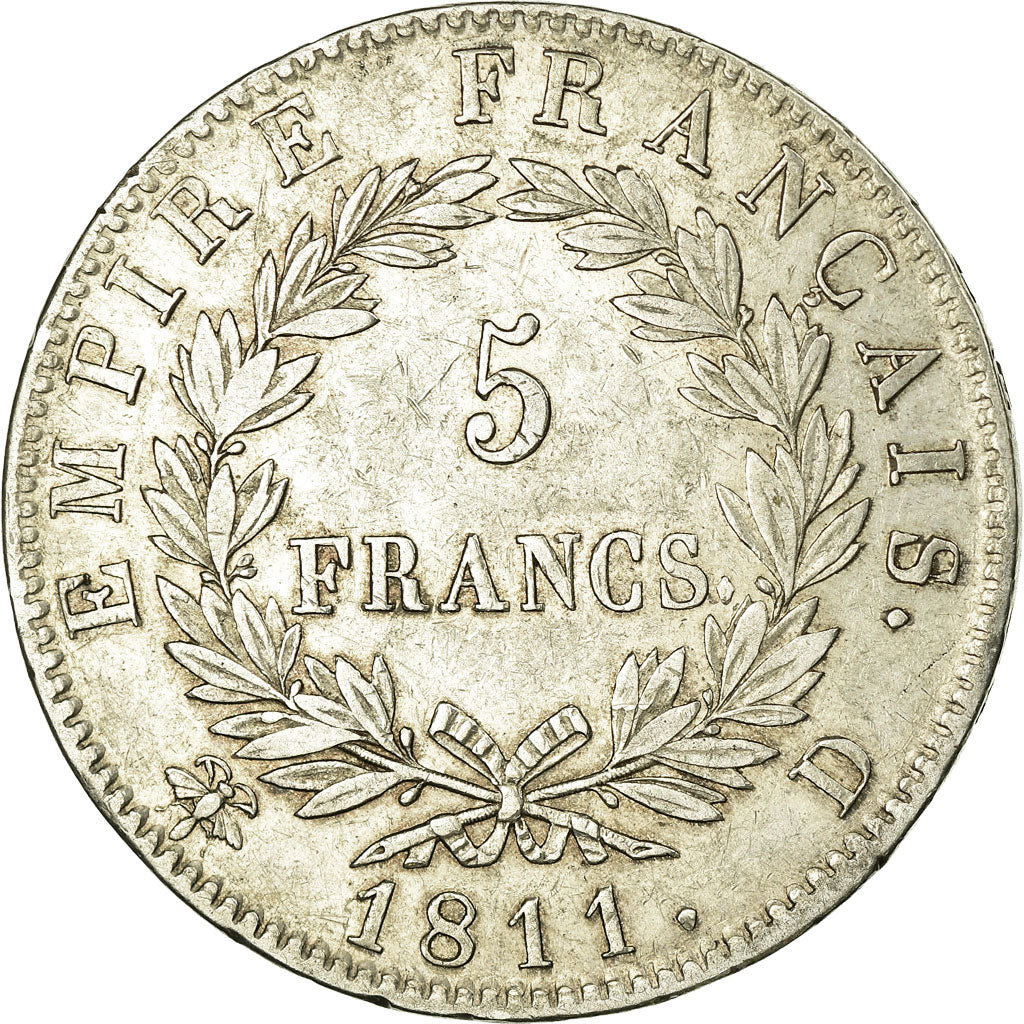 Coin, France, Napoléon I, 5 Francs, 1811, Lyon, EF(40-45), Silver, KM:694.5
