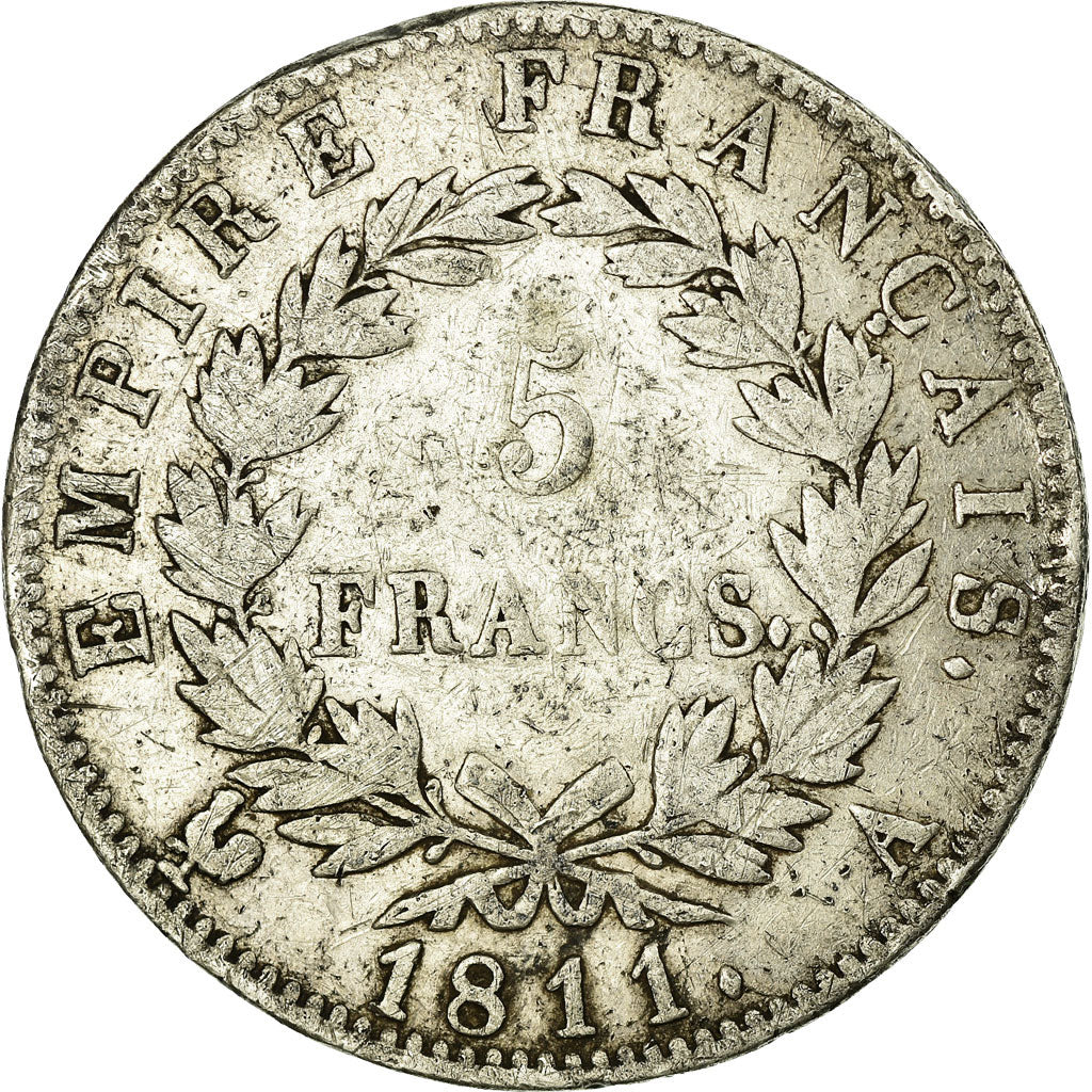 Moneta, Francja, Napoléon I, 5 Francs, 1811, Paris, F(12-15), Srebro, KM:694.1