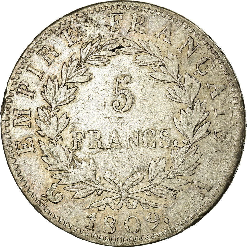 Coin, France, Napoléon I, 5 Francs, 1809, Paris, VF(30-35), Silver, KM:694.1
