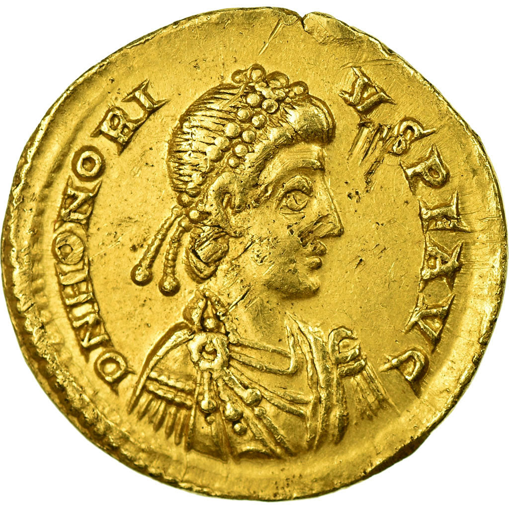Coin, Honorius, Solidus, 395-402, Milan, AU(50-53), Gold, RIC:1206C