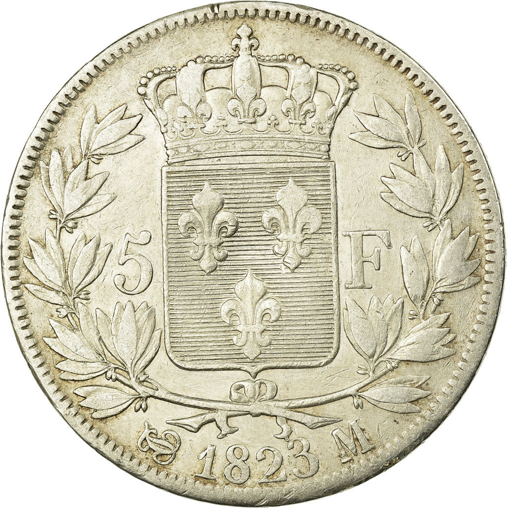 Moneta, Francja, Louis XVIII, 5 Francs, 1823, Toulouse, VF(30-35), Srebro