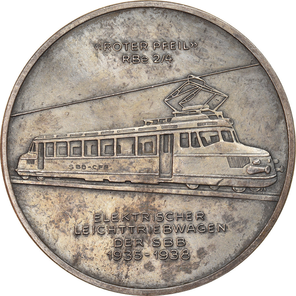 Switzerland, Medal, 125 Jahre Schweizer Eisenbahnen, Roter Pfeil, Railway, 1972