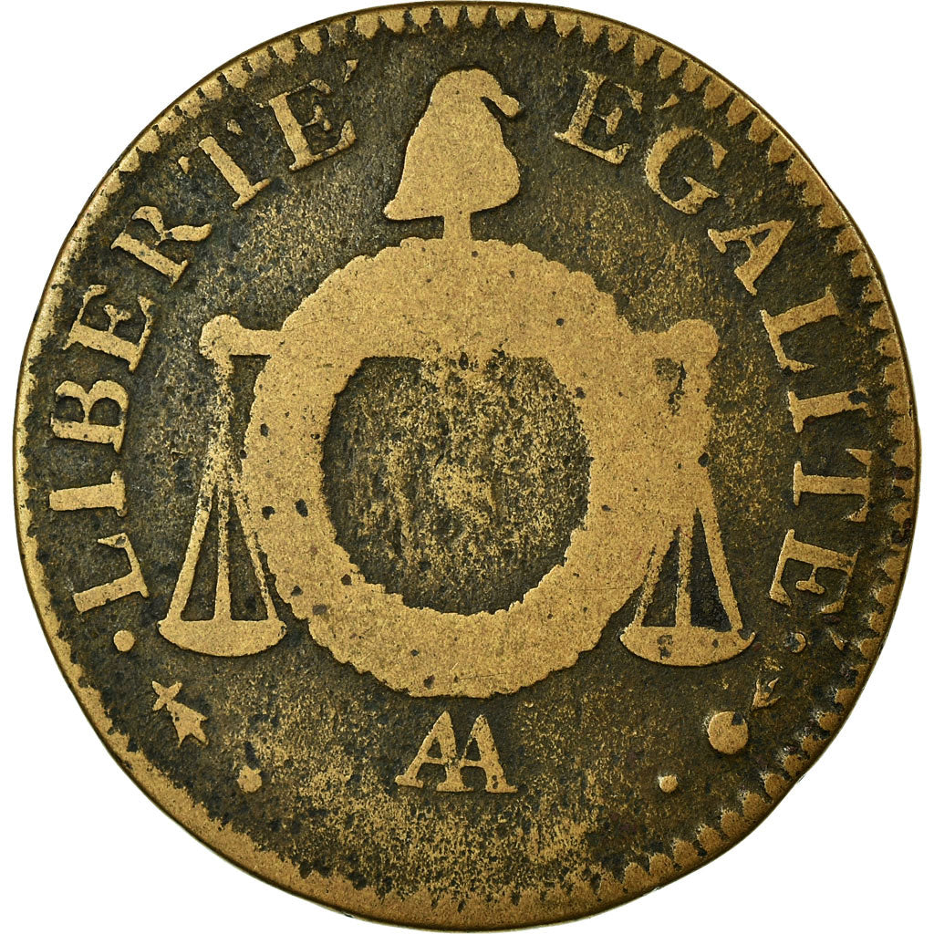 Coin, France, Sol aux balances non daté, Sol, 1793, Metz, F(12-15), Bronze