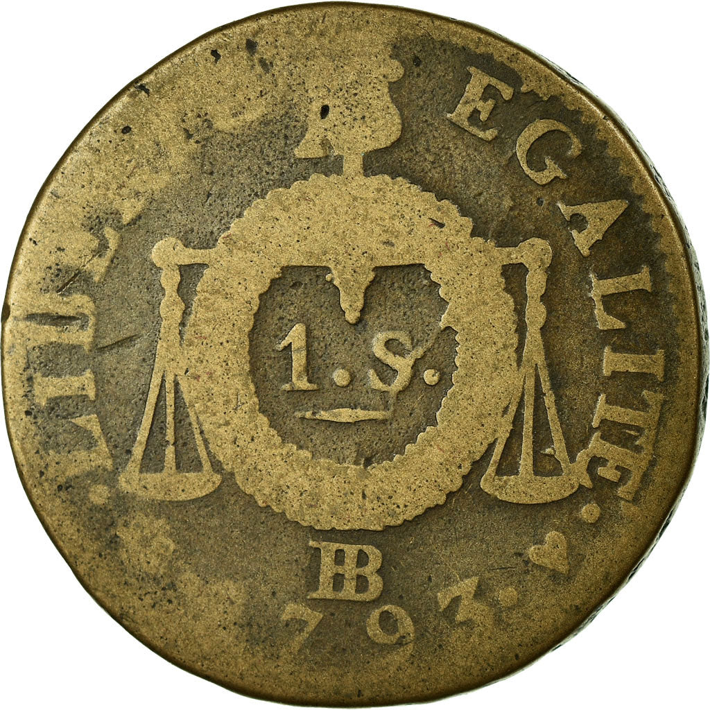 Moneta, Francja, Sol aux balances françoise, Sol, 1793, Strasbourg, F(12-15)