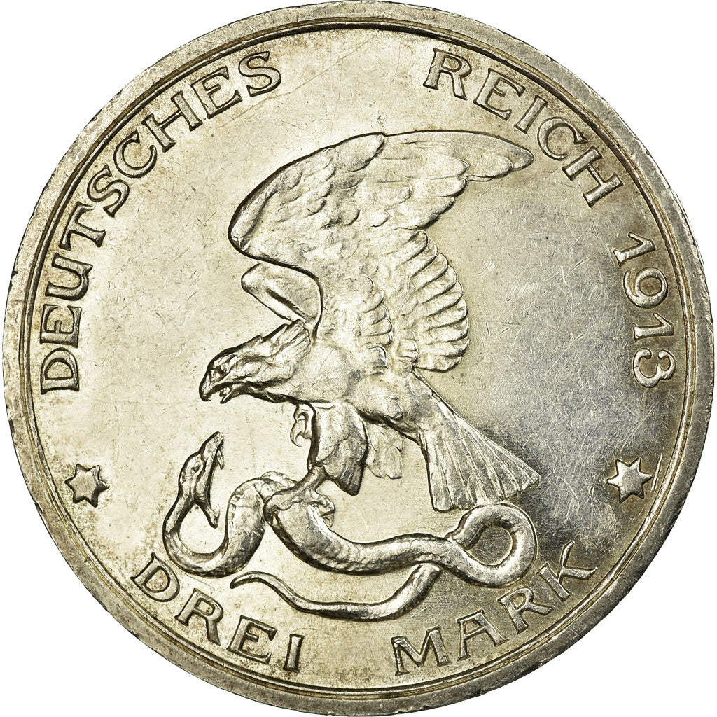 Coin, German States, PRUSSIA, Wilhelm II, 3 Mark, 1913, Berlin, AU(50-53)