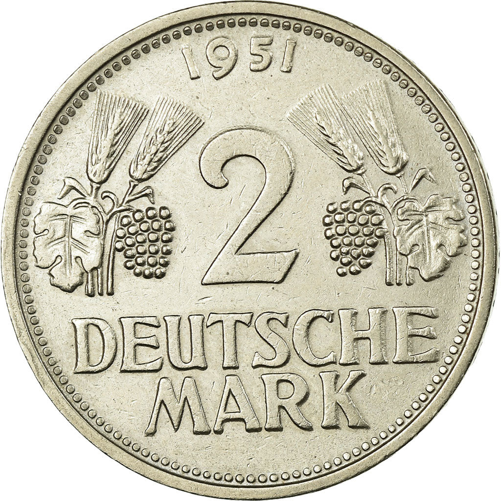 Munten, Federale Duitse Republiek, 2 Mark, 1951, Karlsruhe, UNC-, Copper-nickel