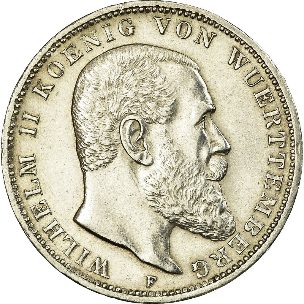 Coin, German States, WURTTEMBERG, Wilhelm II, 3 Mark, 1909, Freudenstadt