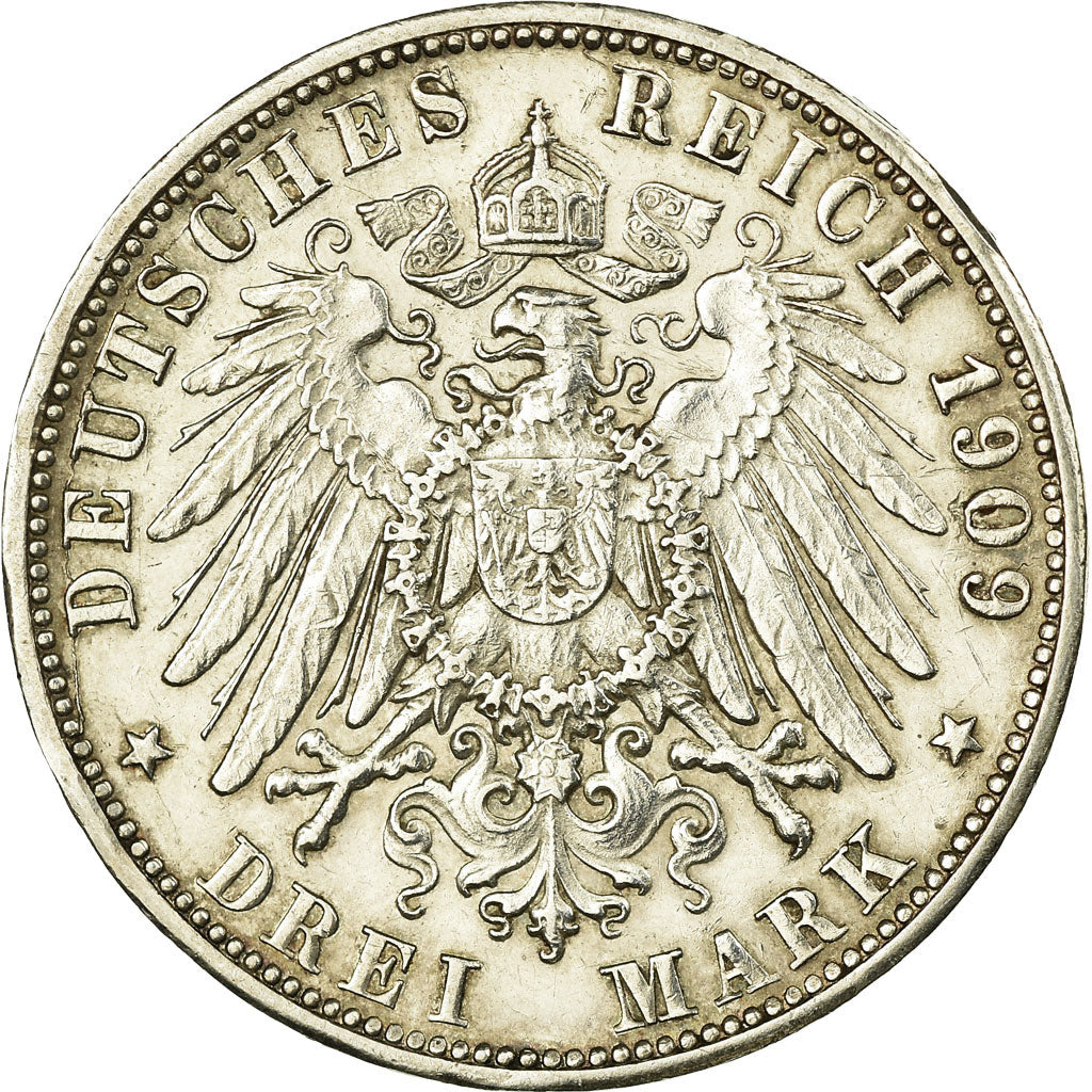 Coin, German States, WURTTEMBERG, Wilhelm II, 3 Mark, 1909, Freudenstadt