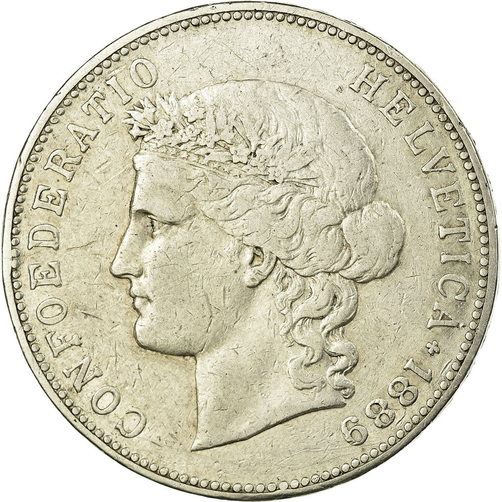 Coin, Switzerland, 5 Francs, 1889, Bern, VF(30-35), Silver, KM:34