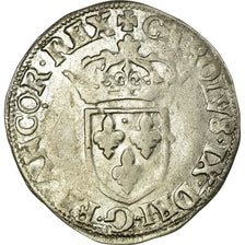 Coin, France, Charles IX, Sol Parisis, 1567, Saint Lô, EF(40-45), Silver
